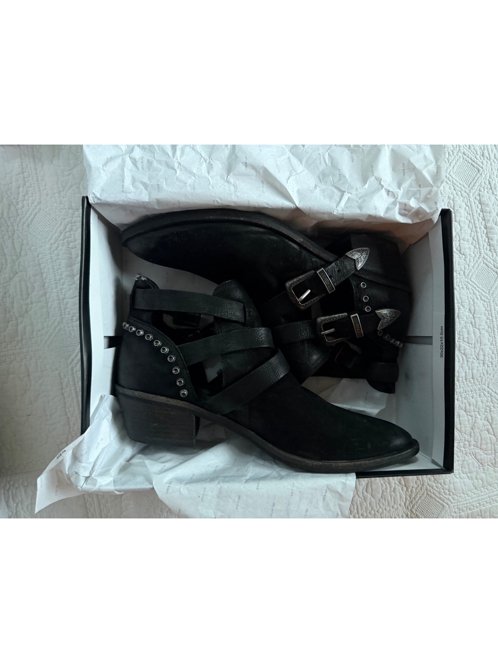 Black Ankle Boots with Buckles and Stud Accents, Pointed Toe